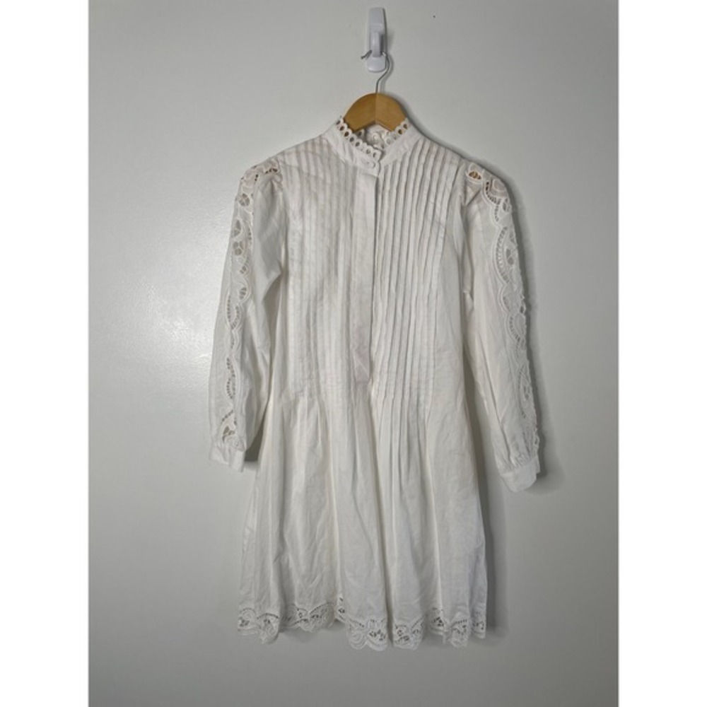 Madewell Pintucked Eyelet Mini Dress Lace Womens XS White Long Sleeve NU568 - Picture 4 of 13